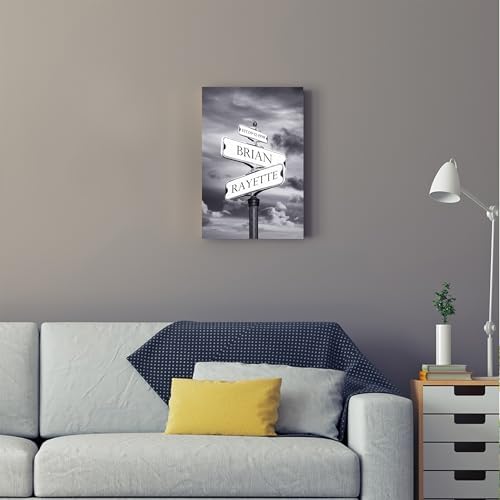 A&T ARTWORK Street Sign Black and White Canvas Prints Gift Your Names,the Date and romantic verses or write your own message Gift for Anniversary,Valentine's day,Wedding. 12X18 inches