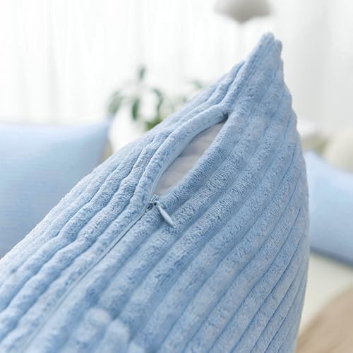 Home Brilliant Lumbar Pillow Covers 12x20 2 Pack Decorative Striped Corduroy Rectangle Cushion Covers Oblong Pillow Covers for Couch, 12 x 20 inch, Baby Boy Blue