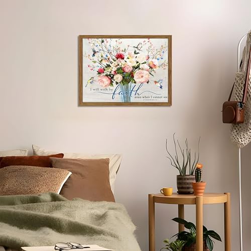 Bible Verses Wall Decor Scripture Wall Art Wood Framed 16x24 Inch | Floral spiritual Paintings, Inspirational Religious Canvas Prints, Christian Faith Based Gifts for Home, Office