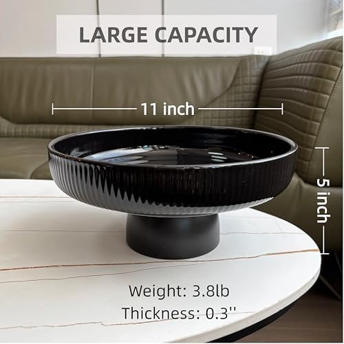 11" Ceramic Fruit Bowl for Kitchen Counter, Black