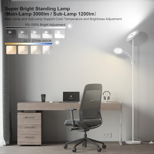 SUNMORY Floor Lamps for Living Room，LED Standing Lamp with Remote Control