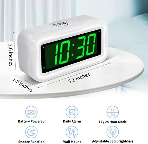 KWANWA 1.2 Inch Large Display Digital Alarm Clock for Kids & Adults, Dimmable LED Clock with Adjustable Brightness, Easy Snooze, Battery Operated Cordless Desk Clock for Bedroom, Kitchen