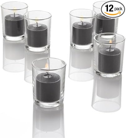 Set of 12 Richland Votive Candles Black Unscented and 12 Clear Glass Eastland Votive Holders