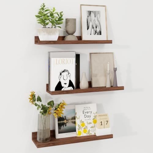 Axeman 20 Inch Floating Shelves, Walnut Picture Ledge Shelf Set of 3