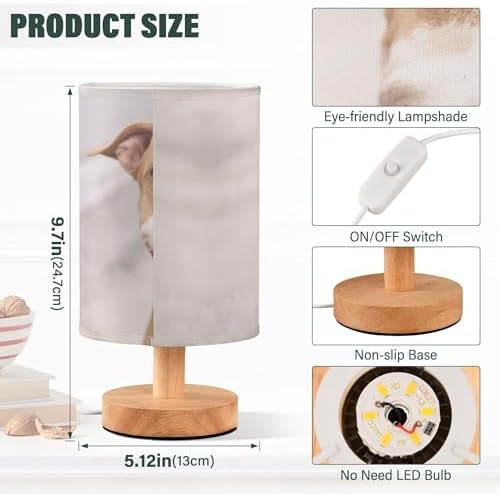Table Lamp Pitbull Dog Smile Nightstand Lamp with Wood Base Fabric Lamp Shade Bedside Desk Lamp for Living Room Bedroom Kids Room Office