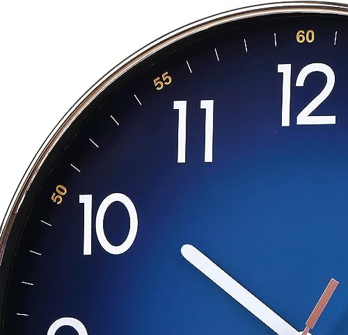 Navy Blue Wall Clock, Quality Quartz Silent Non-Ticking Battery Operated, 12" Modern Round Wall Clocks for Living Room Bedroom Kitchen Home Wall Decor(LJ)