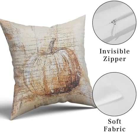 Giwawa Autumn Pillow Covers Set of 2 18x18 Inch- Vintage Fall Pumpkin Maple Leaf Decorative Cotton Throw Pillow Cases- Rustic Farmhouse Thanksgiving Cushion Covers for Sofa Porch Bed Season