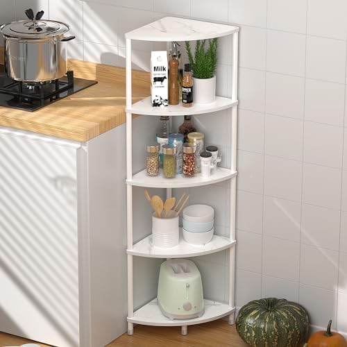 5 Tier Corner Shelf Stand, 44.1", Marble White