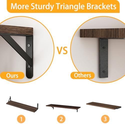 YGEOMER 23.6in Floating Shelves for Wall Home Decor, Wood, Brown, Set of 6
