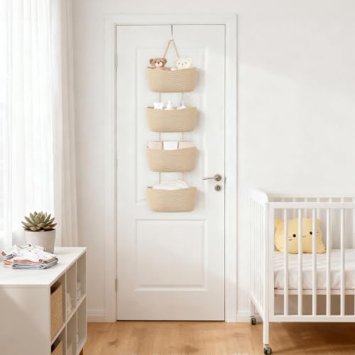 Dahey Over The Door Hanging Basket Storage 4-Tier Woven Wall Basket, Jute