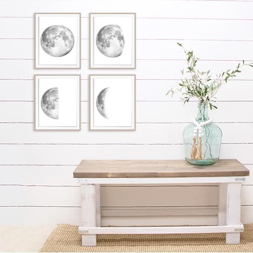 DREAM BIG PRINTABLES Moon Phases Wall Art Prints (Set of 4) Art Print - 8x10 (Unframed) | Captivating Celestial Charm | Office & Living Room Wall Decor | Abstract Wall Art