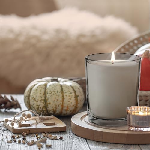 SHOWIN 14 OZ Thick Candle Jars for Making Candles 12 Pcs, 3 Wick Empty Jars with Wood Lids for Candle Making, Sample Container,Clear Grey