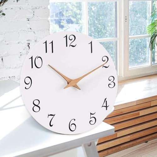 Mosewa Wall Clock Silent Non-Ticking Battery Operated Simple Wooden 14"