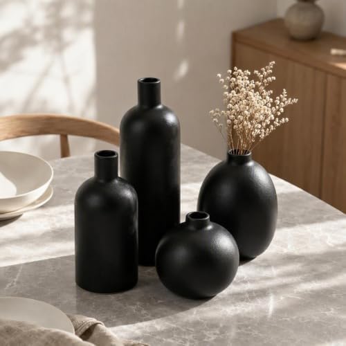 CEMABT Modern Ceramic Vase Set of 4, Neutral Earth Tone Decorative Vases for Home Shelf and Mantel Decor, Minimalist Boho Centerpiece, Unique Housewarming or Birthday Gifts for Women (White)