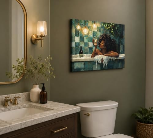 CXKAWM Vintage Bathroom Canvas Wall Art, Black Woman Bathtub Decor, 12x16in | Moody Bathtub Wall Art adds Vintage Charm To Bathrooms, Vanity Corners, Guest Baths, Powder Rooms and Apartments