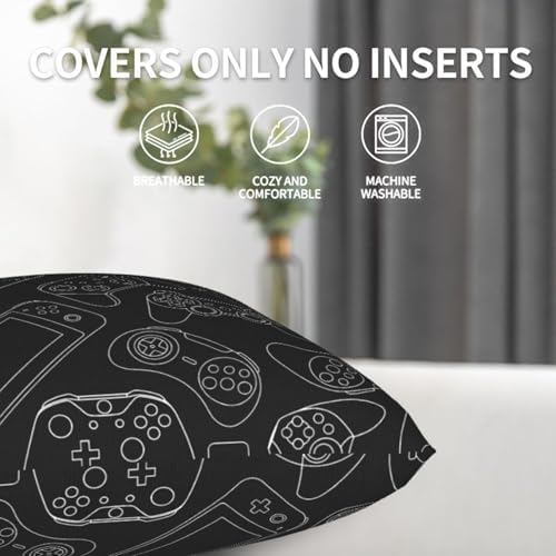 Perinsto Video Game Controller Background Throw Pillow Covers Set of 2 Gaming Gadgets Decorative Pillowcases Soft Cushion Covers for Sofa Couch Bed Home Decor, 20"X20"