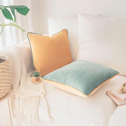 MONDAY MOOSE Decorative Throw Pillow Covers Cushion Cases, Set of 2 Soft Velvet Modern Double-Sided Designs, Mix and Match for Home Decor, Pillow Inserts Not Included (24x24 inch, Orange/Teal)