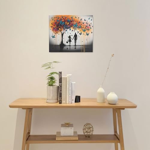 Crekviy Butterfly Tree Pictures Wall Decor Butterfly Canvas Wall Art Graffti Couple Prints Painting Artwork Decorations for Bathroom Bedroom Living Room Framed Gifts 20"x24"
