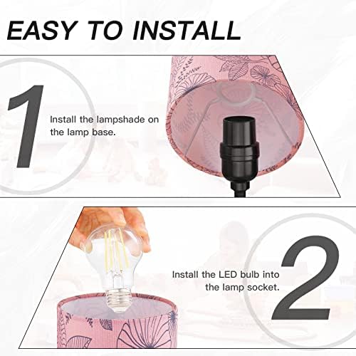 Bedside Table Lamp, Modern Touch Control Desk Lamp with 2 USB Ports & Round Flower Linen Fabric Shade, 3 Way Dimmable Small Nightstand Lamp for Bedroom Living Room Home Office Pink(LED Bulb Included)
