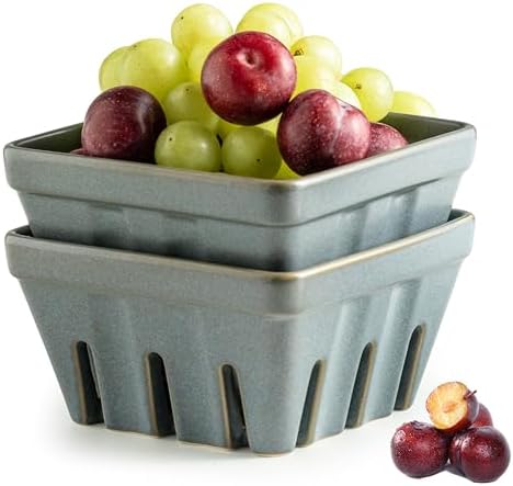 Gomakren Fruit Basket, Berry Bowl with Holes - Keep Fruits Fresh Slate Blue