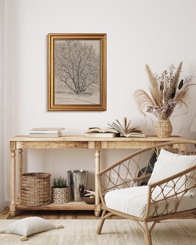 WHASAYART Gold Framed Vintage Wall Art for Living Room, Tree Painting Prints Shelf Decor for Kitchen, Sketch Bedroom Wall Art, Autumn Gifts for Friends or Family - Locust Tree 16L x 12W