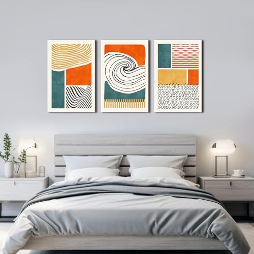 Boho Wall Art Mid Century Modern Wall Decor Abstract Color Block Geometric Canvas Prints Paintings Colorful Simple Line Pictures Abstract Framed Artwork Living Room Bedroom Home Decoration 24x36" 3Pcs