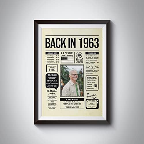 Personalized 62 year old birthday gifts - Back in 1963 Poster - Centerpiece Table Decorations 62nd Birthday Party - Custom Born in 1963 Newspaper Vintage Poster for Men, Women