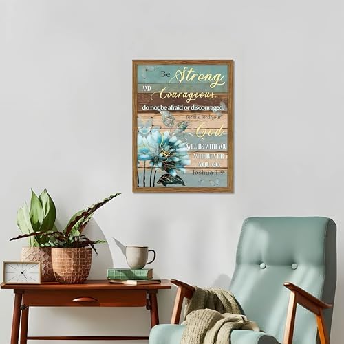 Bible Verse Canvas Wall Art Joshua Scripture Pictures Wood Framed 12x16 In | Christian Wall Decor, Rustic Lotus Flower Canvas Prints, Inspirational Religious Gifts for Home or Office