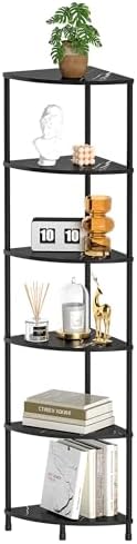6 Tier Corner Book Shelf, 54.4", Marble Black
