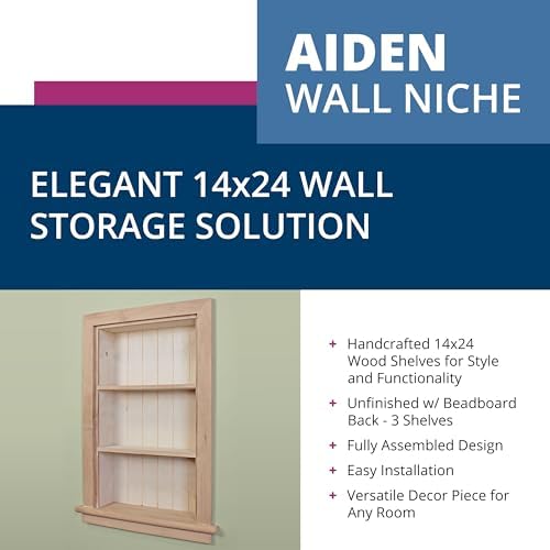 14x24 Aiden Recessed Wall Niche Medicine Cabinet Replacement, in The Wall Bathroom Cabinet Insert Shelf/Shelves, Made in North America, Real Wood, NO MDF, Beadboard, Unfinished