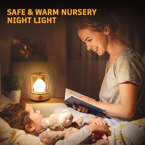 VoMii Ghost Campfire Desk Lamp Cute, Small Bedside Table Lamp Dimmable, 2 Modes Warm Night Light with Timer, Cordless Rechargeable Battery Night Light for Kids Teens, Vintage Ambient Light
