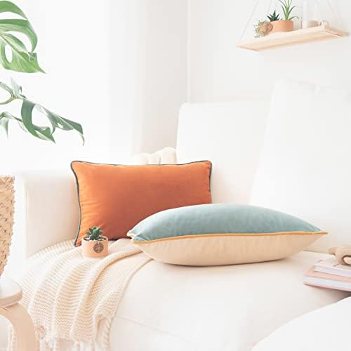 MONDAY MOOSE Decorative Throw Pillow Covers Cushion Cases, Set of 2 Soft Velvet Modern Double-Sided Designs, Mix and Match for Home Decor, Pillow Inserts Not Included (12x20 inch, Orange/Teal)