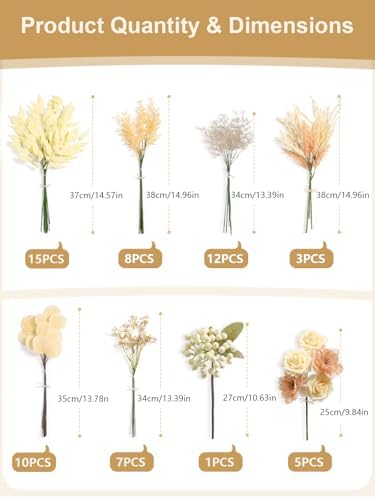 Champagne Artificial Greenery Stems Box Set, 61pcs 8 Kinds Faux Plants & Fake Flowers for Wedding DIY Bouquets Floral Arrangement Table Centerpieces Home Decor