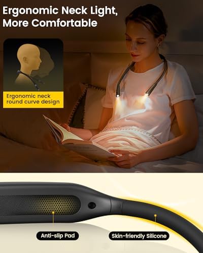 Glocusent Neck Book Light, Rechargeable Neck Lights for Crafts Reading