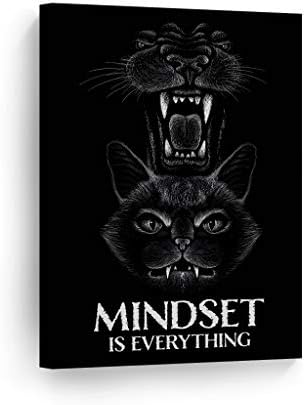 Smile Art Design Mindset is Everything Cat and Lion Sketch Motivational Wall Art Canvas Print Inspirational Entrepreneur Quote Canvas Print Modern Office Living Room Decor Gift Ready to Hang 40x30