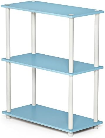 Furinno TURN-N-TUBE Storage Shelves, 3-Tier Book Shelf, Corner Shelf, Toolless Open Shelves, for Organization and Storage, Living Room, Garage, Home Office, Light Blue