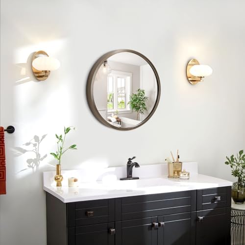 JJUUYOU Circular Wall Mirror Decorative Round Mirror for Bathroom Round Mirror Small Coffee Decor Circle for Wall Metal Framed Make up Mirror for Farmhouse Living Room Bedroom Dorm 12Inch