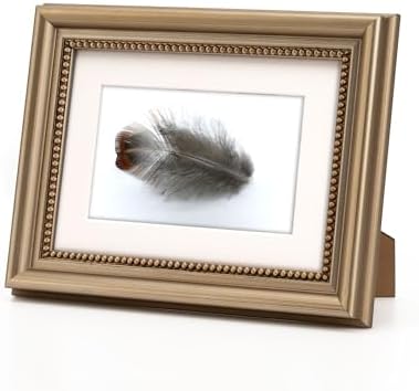 5x7 Wooden Ornate Champagne Brass Picture Frames,Beaded Inner Border, Wall Mount/Table Top, Mat for 4x6 Photos, Set of 2