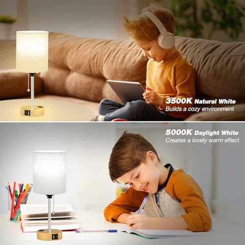 Small Bedside Table Lamp for Bedroom, Desk Lamp with USB Ports for Dorm