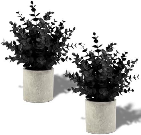 Coferset 2 Pack Small Fake Plants Eucalyptus Potted,Black