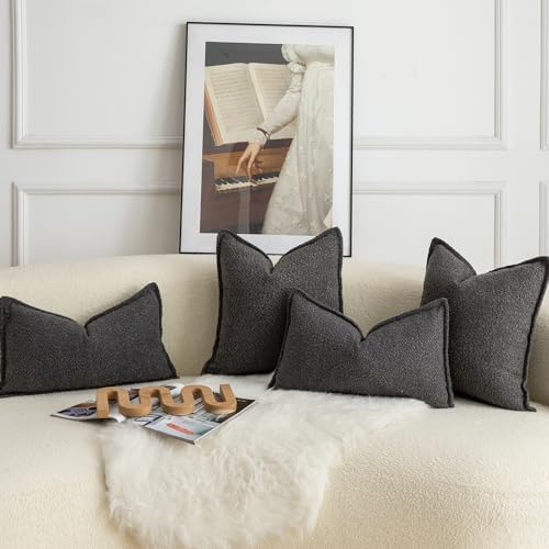 MANDIOO Pack of 2 Decorative Throw Pillow Covers Accent Solid Woven Textured Cushion Covers Pillow Cases Bedroom Living Room Sofa Home 12 x 20 Inch Dark Gray