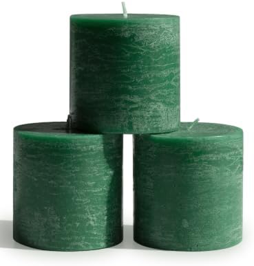 CANDWAX 3x3 Inch Grass Green Pillar Candles Set of 3 - Rustic Unscented No Drip Grass Green Candles for Special Occasions, Weddings, Centerpieces, Home Décor, Party Decorations