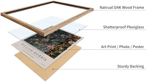 Monem Art William Morris Poster - Bunny Couple & Botanical Print - Exhibition Art - Farmhouse Decor - Aesthetic Living Room Decor - 8x10 Beige Framed