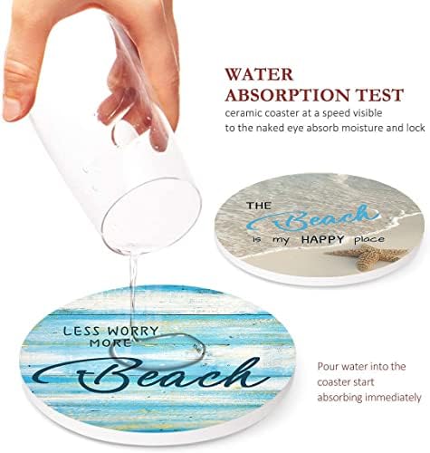 Britimes Coasters for Drinks, Set of 6, Ceramic Stone, Beach Teal
