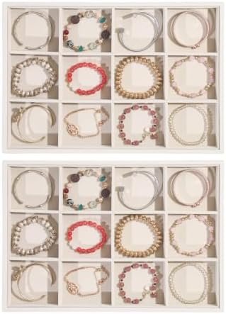 Byken 2 Pcs Bracelet Organizer Dish Tray,Stackable Jewelry Organizer Trays for Drawer,12 Grids Bracelet Jewelry Displays for Selling (Beige)