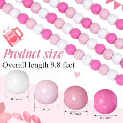Equsion Rustic Wood Bead Garland with Tassel Farmhouse,Pink
