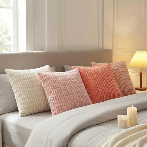 Fancy Homi 4 Packs Decorative Throw Pillow Covers for Living Room Couch Bed, Modern Farmhouse Boho Home Décor Accent Cushion Case, 16" x 16", Pink Series