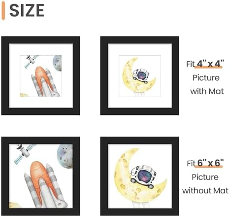 upsimples 6x6 Picture Frame, Gallery Glass Photo Frames Set of 3, Black