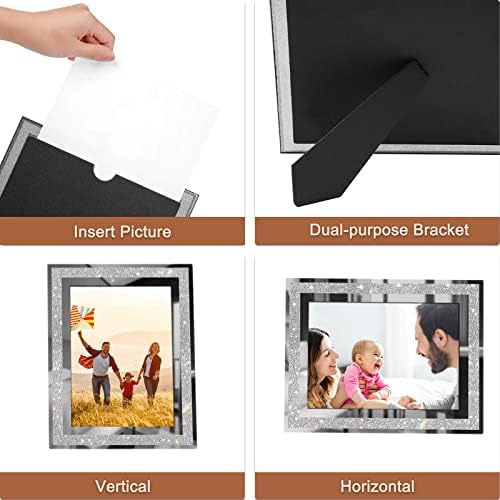 4x6 Picture Frames Set of 4, Glitter Glass Photo Frame for Tabletop Display, Gift Picture Frame, Horizontally or Vertically