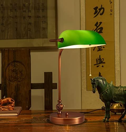 Table lamp Emerald Green Glass Reading Light Copper Base 1920's Classic Banker lamp Green Pull Switch LED Desk lamp Adjustable 360 Degree lampshade Office/Bedroom/Study E27 (Model-G)